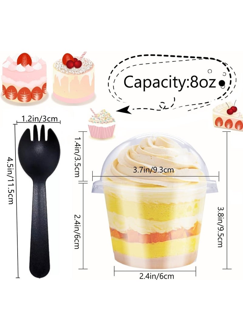 AoMige 100 Pack Disposable Clear Plastic Cups w/Dome Lids Spoon Snack Bowls, Party Appetizer Serving Bowls Food Container Supplies for Ice Cream, Dessert, Cakes, Fruits, Parfaits,Puddings Jello Shots (8OZ) - Image 2